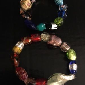 Two Murano glass heart stretch chunky bracelets
